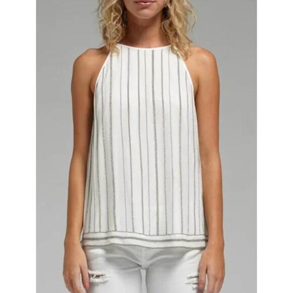 Joie Silk‎ Tank Top Womens XS White Silver Zelpha Striped Sheer Blouse Silk - Picture 1 of 10